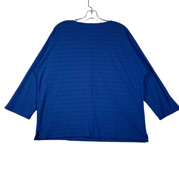 Chico's Top Womens Size 2 / L Blue Pullover Ribbed  3/4 Dolman Sleeve Scoop Neck - Picture 4 of 12
